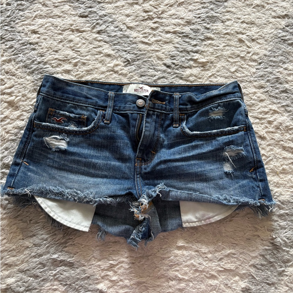 Hollister Women's Distressed Dark Blue Jean Shorts